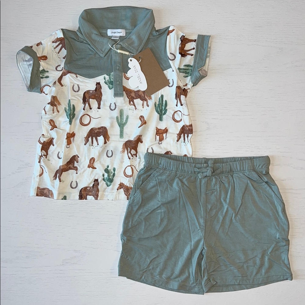 Angel Dear Cowboy Shirt Shorts Set Bamboo 2T